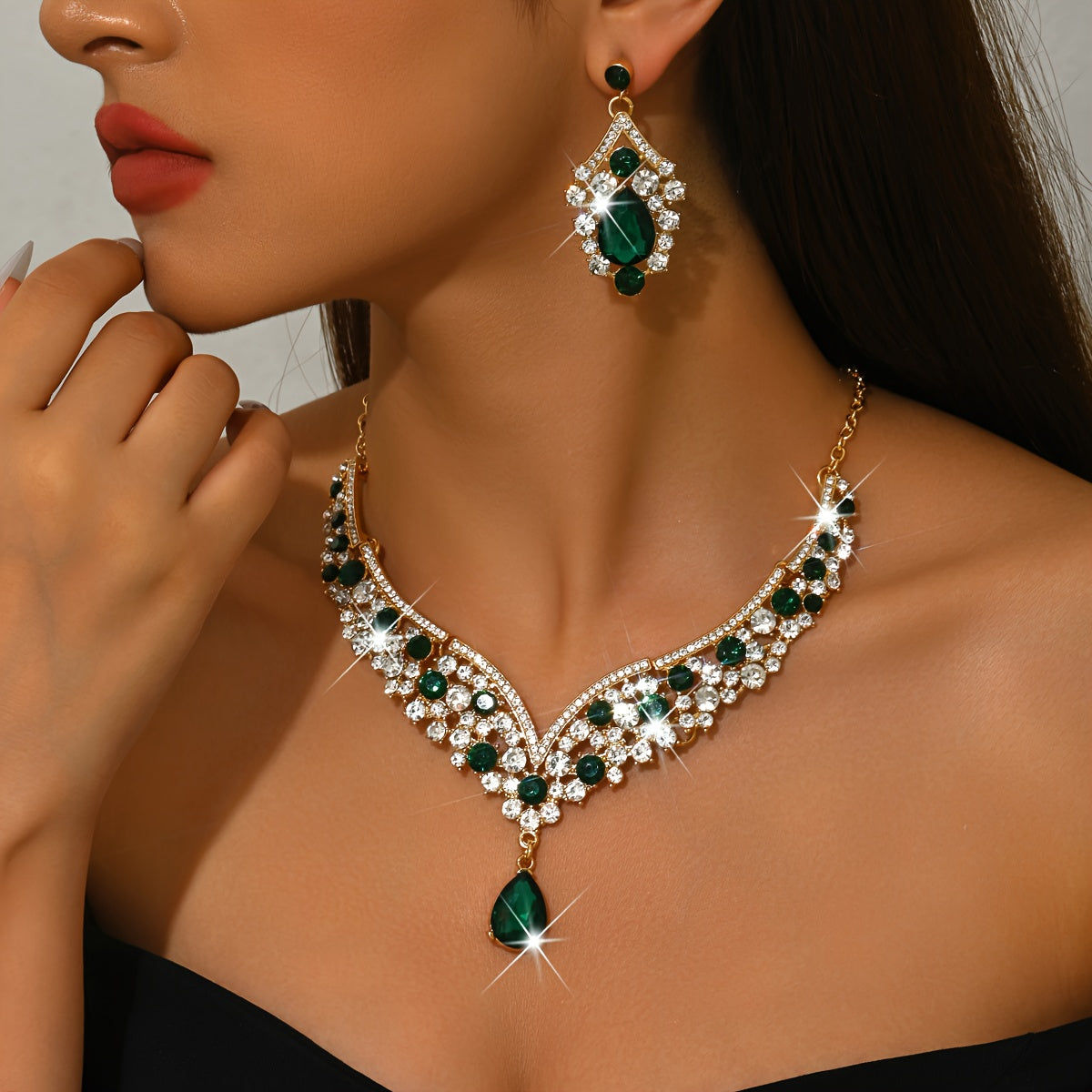 WLOERINS Ensemble de Boucles d'Oreilles et Collier - Chic pour Mariage   OAXG Golden Red / HB1622
