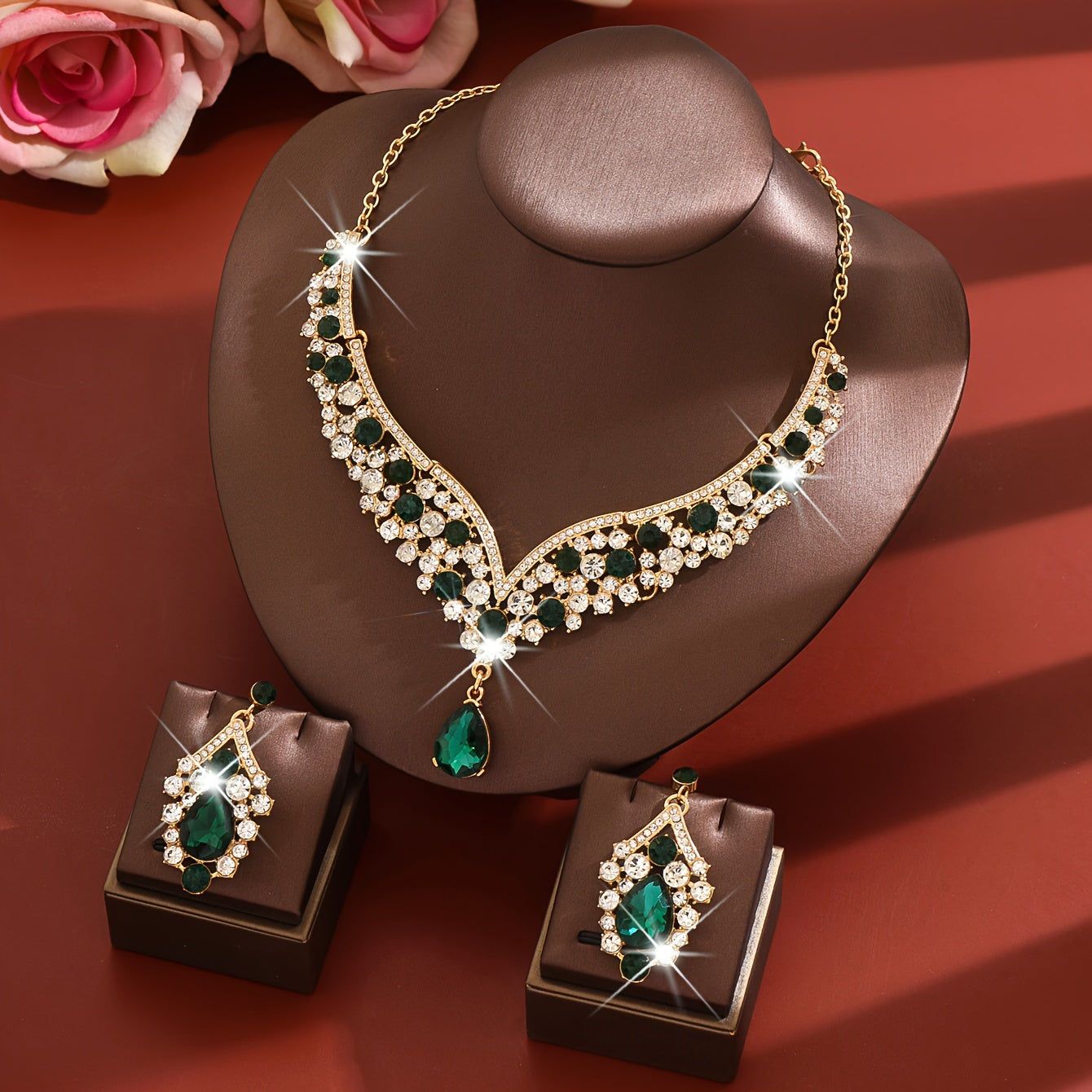 WLOERINS Ensemble de Boucles d'Oreilles et Collier - Chic pour Mariage   OAXG Golden Red / HB1622