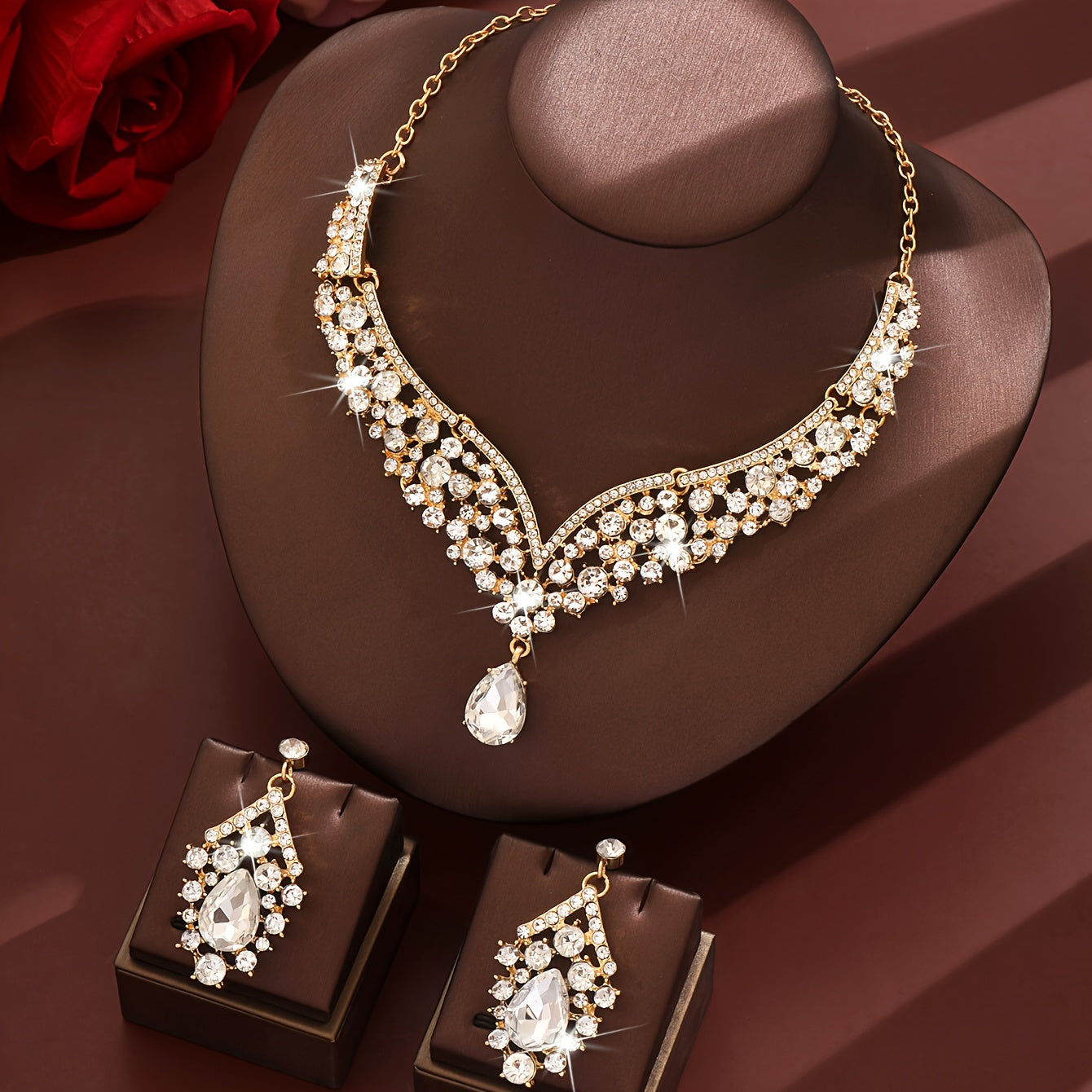 WLOERINS Ensemble de Boucles d'Oreilles et Collier - Chic pour Mariage   OAXG Golden Red / HB1622
