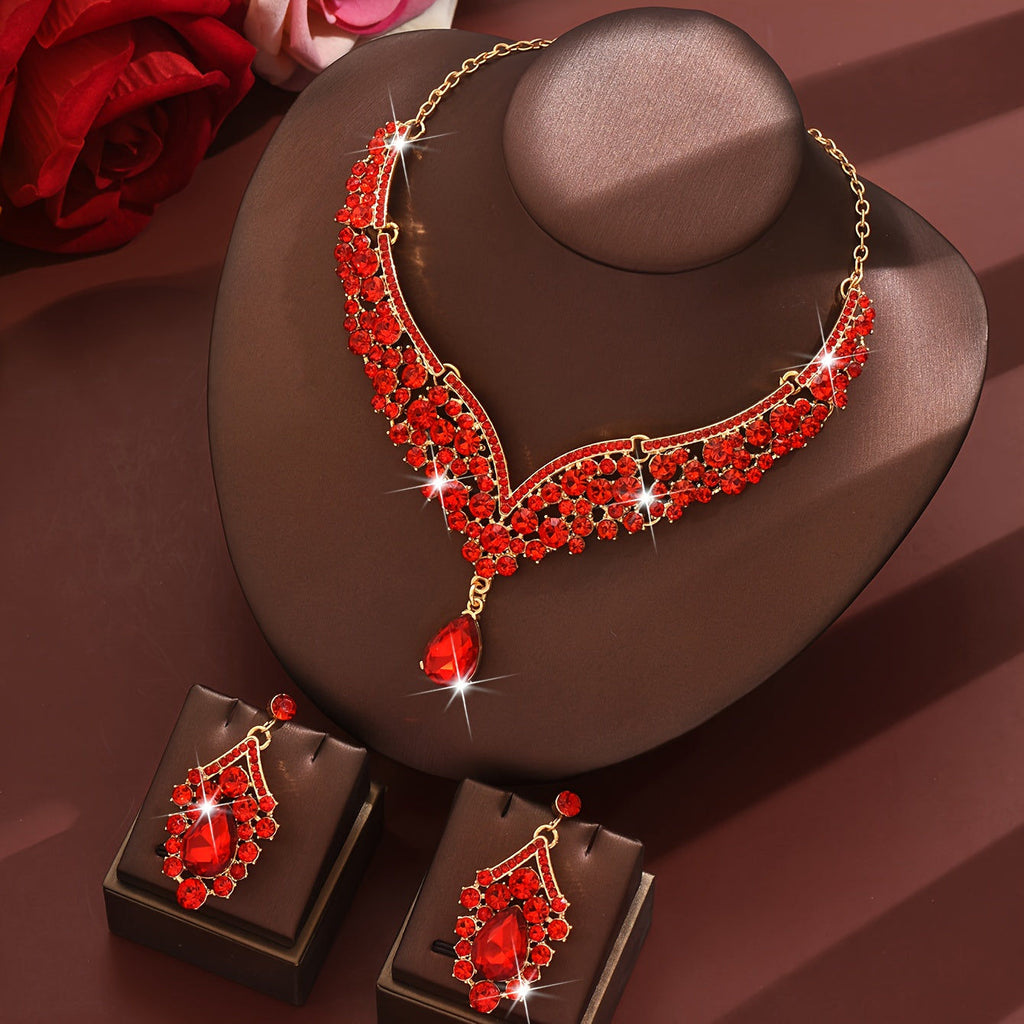 WLOERINS Ensemble de Boucles d'Oreilles et Collier - Chic pour Mariage   OAXG Golden Red / HB1622