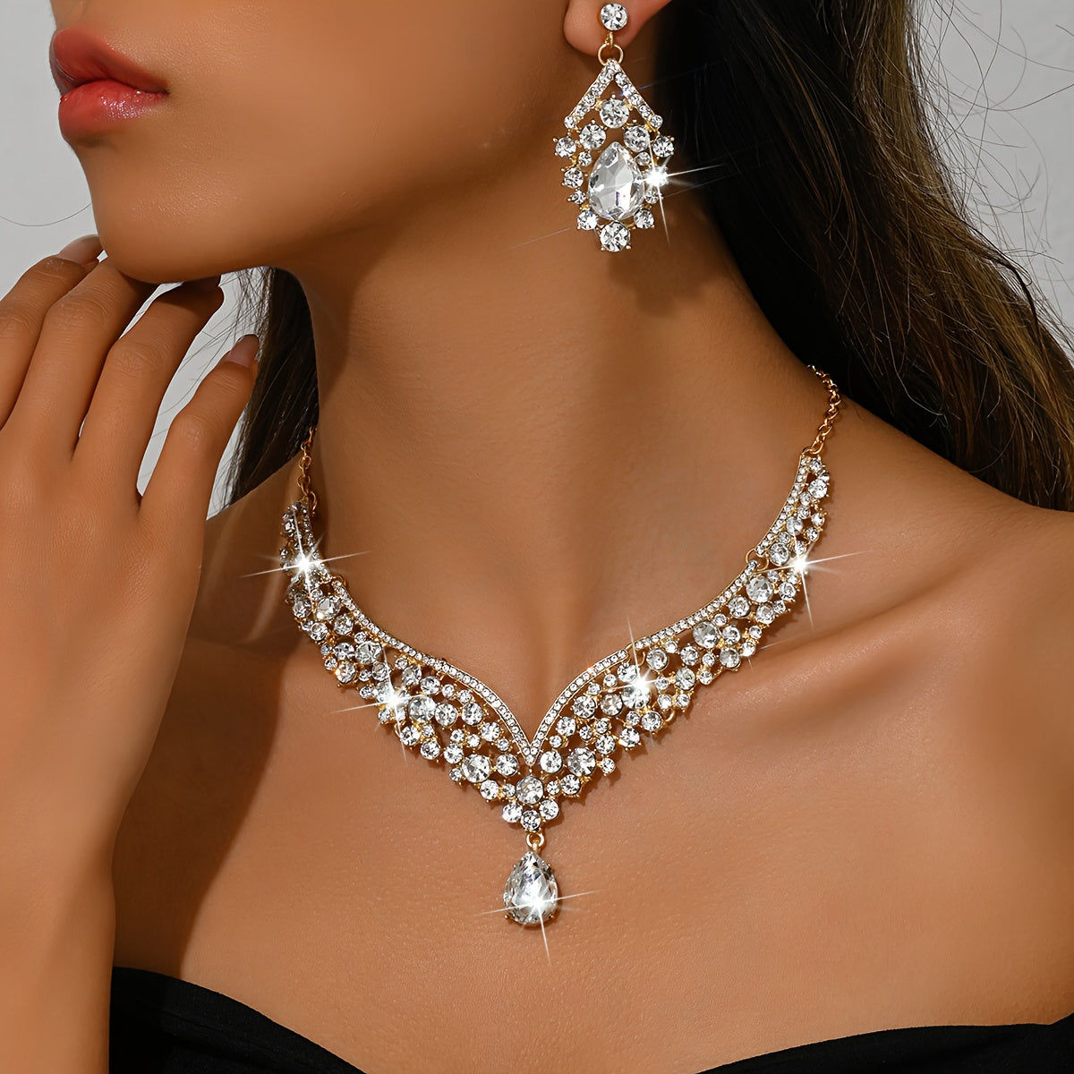 WLOERINS Ensemble de Boucles d'Oreilles et Collier - Chic pour Mariage   OAXG 