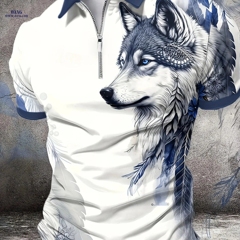 Wolf Pattern 3D Printed Men's Shirt - Casual Short Sleeve Lapel Style   OAXG 