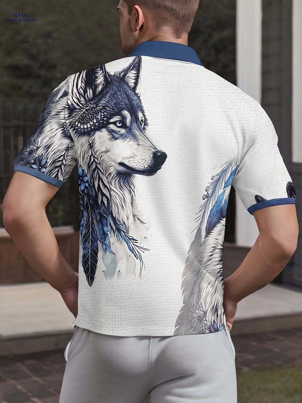 Wolf Pattern 3D Printed Men's Shirt - Casual Short Sleeve Lapel Style   OAXG White / FR M