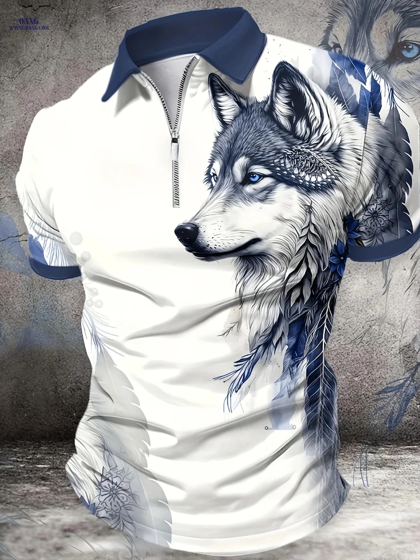 Wolf Pattern 3D Printed Men's Shirt - Casual Short Sleeve Lapel Style   OAXG White / FR M