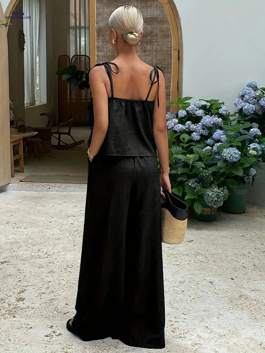 Women's 2-Piece Casual Set - Ruffled Cami Top & High-Waist Pants   OAXG 