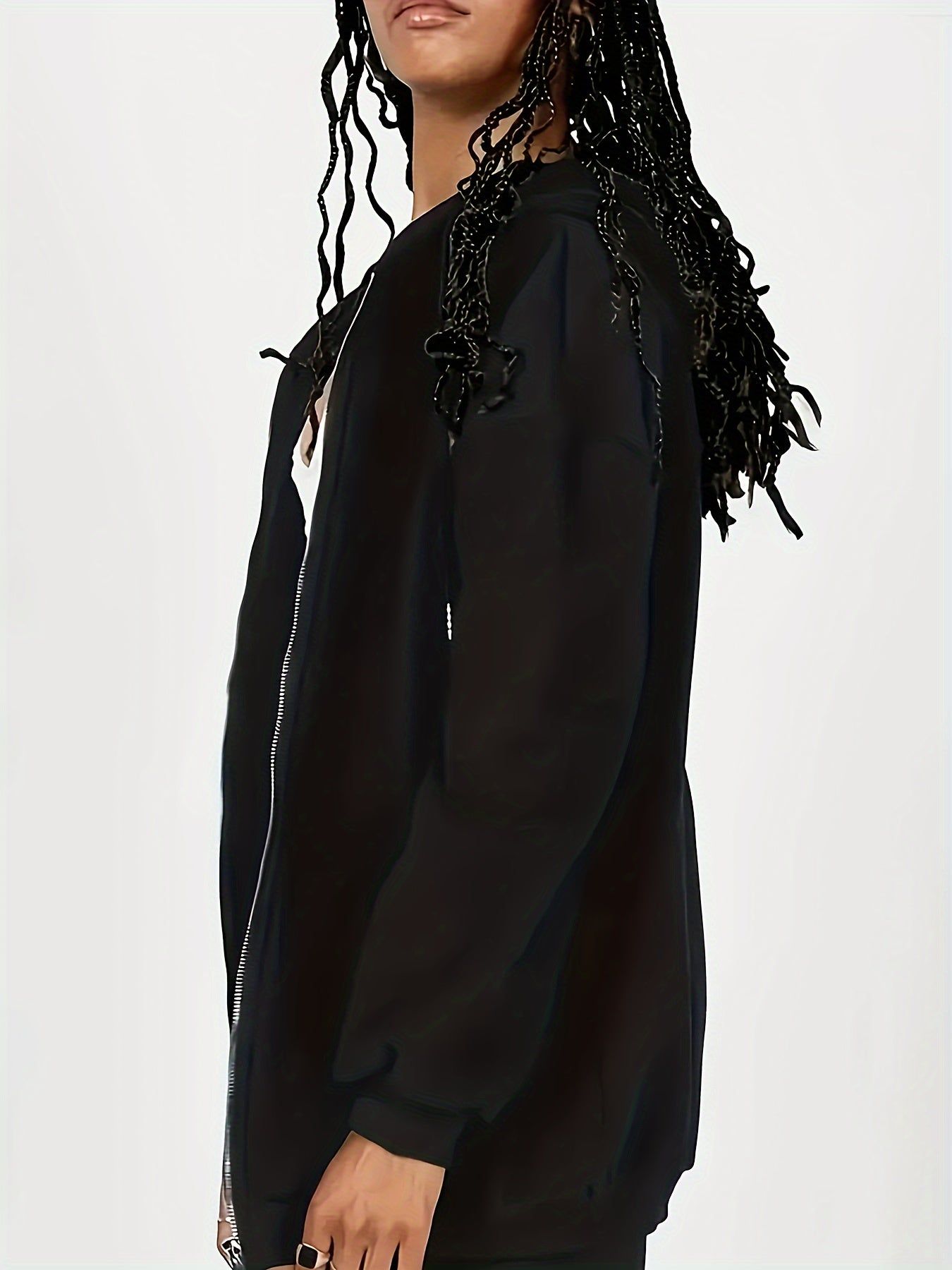 Women's 2024 Trendy Hooded Sweatshirt - Zip-Up, Casual & Versatile, Polyester, Machine Washable   OAXG Black / XS