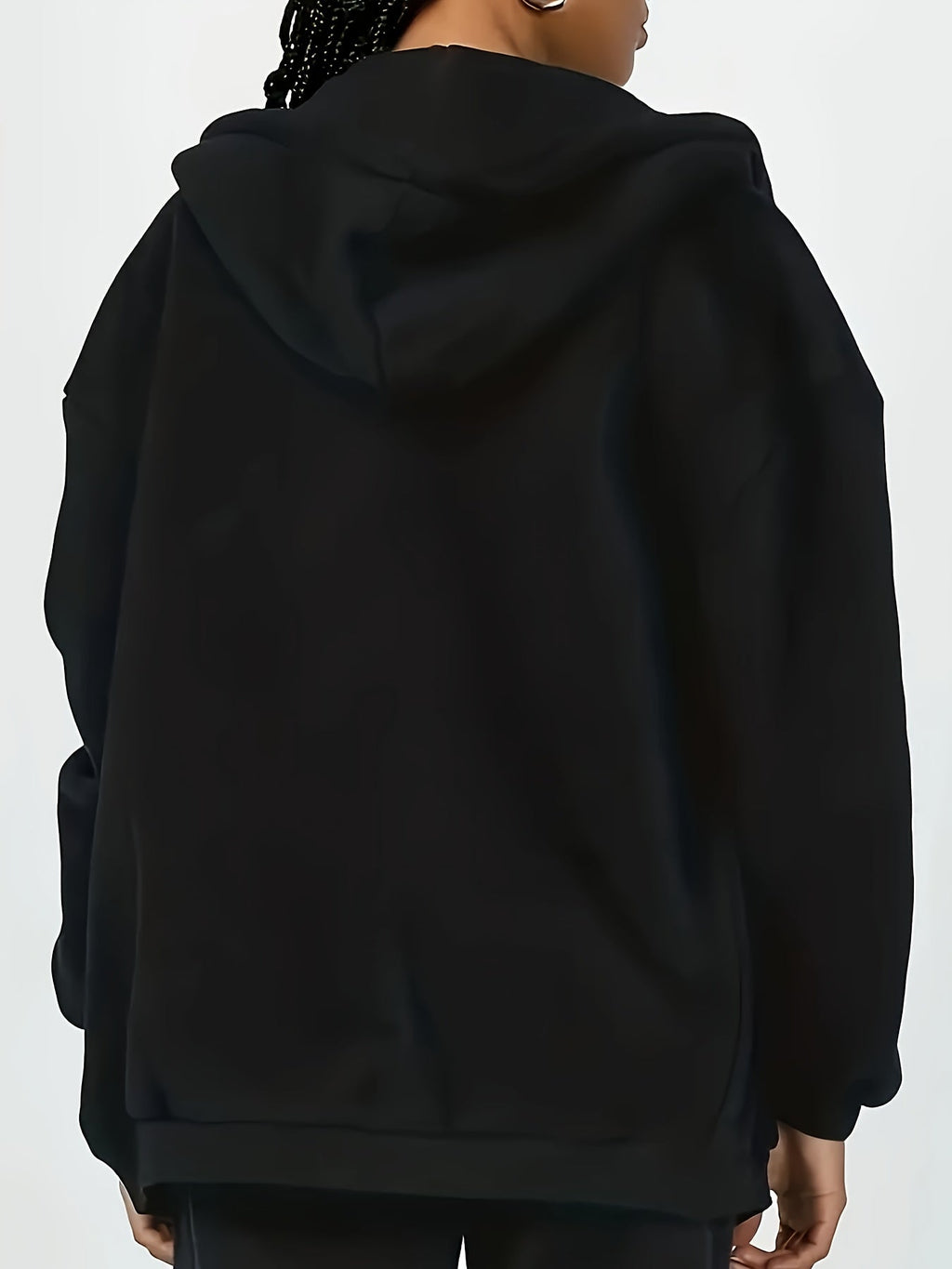 Women's 2024 Trendy Hooded Sweatshirt - Zip-Up, Casual & Versatile, Polyester, Machine Washable   OAXG Black / XS