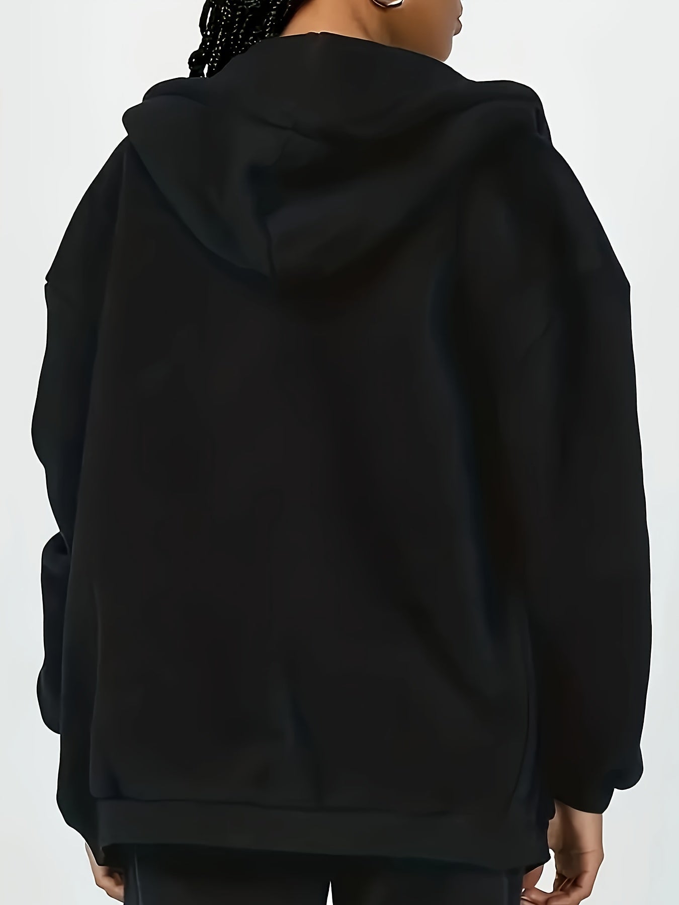 Women's 2024 Trendy Hooded Sweatshirt - Zip-Up, Casual & Versatile, Polyester, Machine Washable   OAXG Black / XS