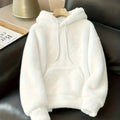 Women's 2025 New Plush Kangaroo Pocket Hoodie, Casual Loose Long Sleeve Drawstring Hooded Sweater   OAXG White / XS