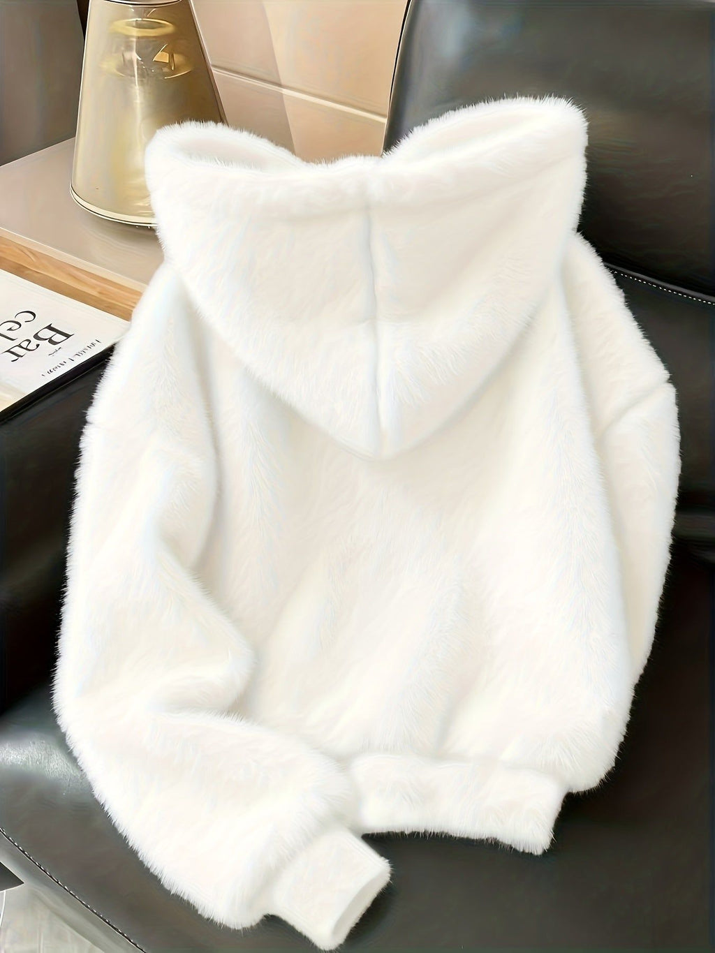 Women's 2025 New Plush Kangaroo Pocket Hoodie, Casual Loose Long Sleeve Drawstring Hooded Sweater   OAXG White / XS