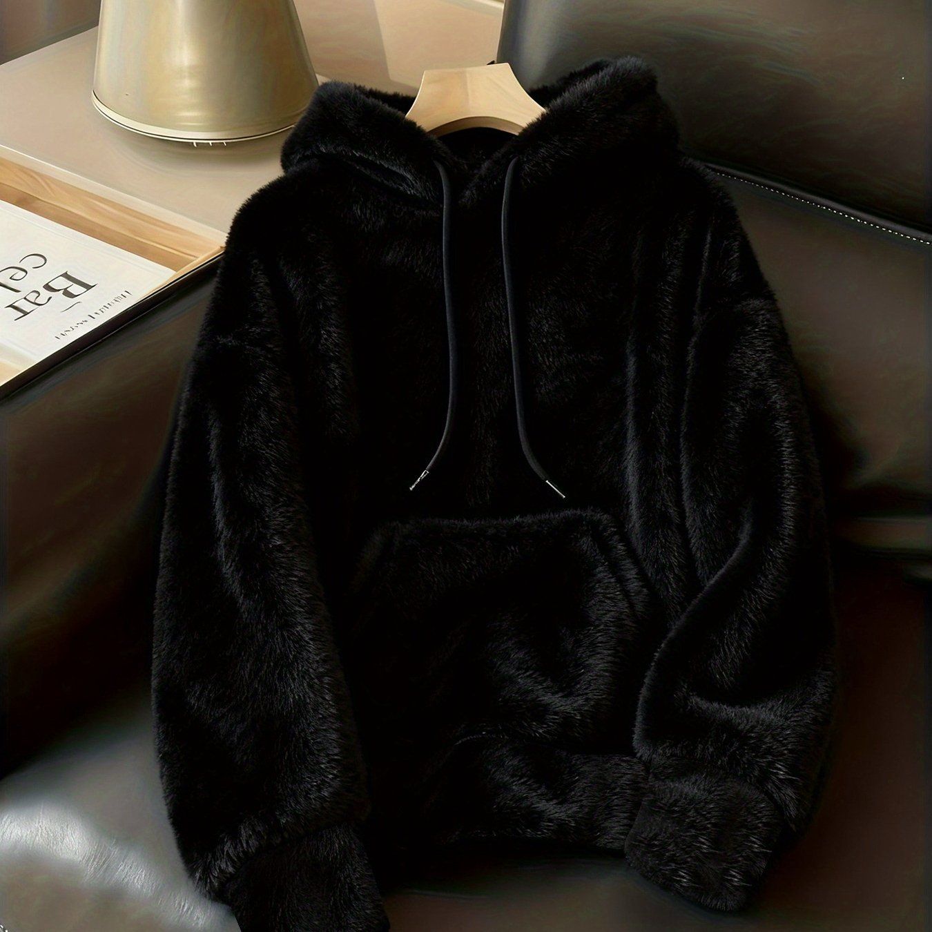 Women's 2025 New Plush Kangaroo Pocket Hoodie, Casual Loose Long Sleeve Drawstring Hooded Sweater   OAXG White / XS