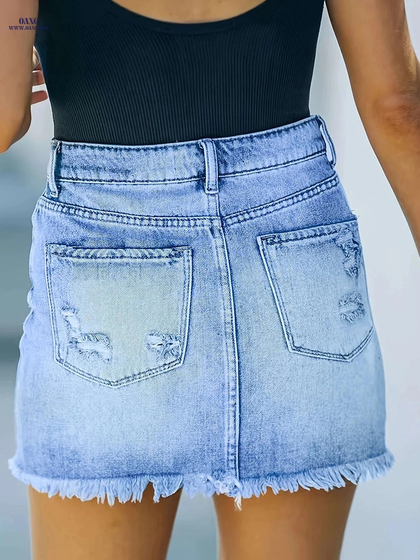 Women's 26AW Elastic Denim Skirt - Vintage Casual Mid-Waist Style   OAXG 