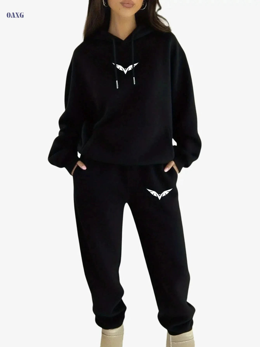 Women's 2pcs Pocket Hoodie and Joggers - Casual Outdoor Outfit   OAXG 