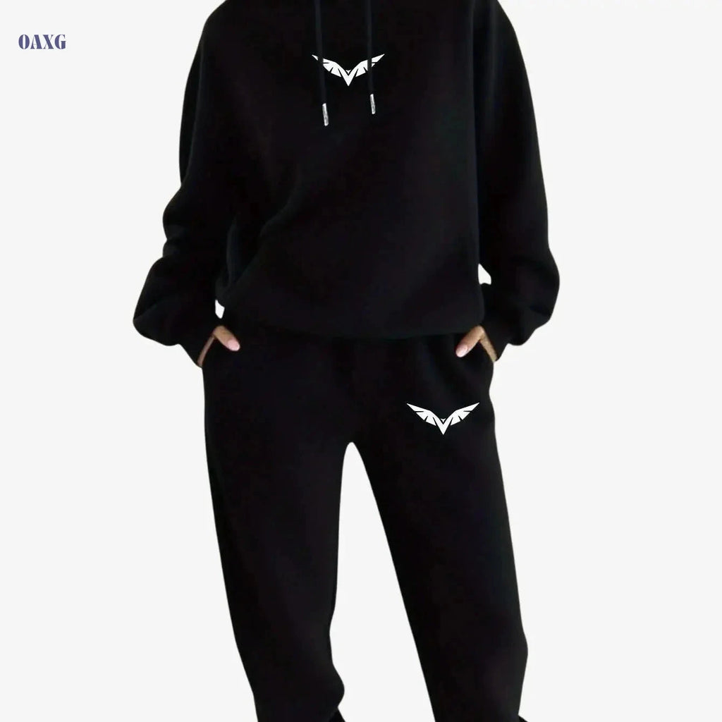 Women's 2pcs Pocket Hoodie and Joggers - Casual Outdoor Outfit   OAXG Black / XS