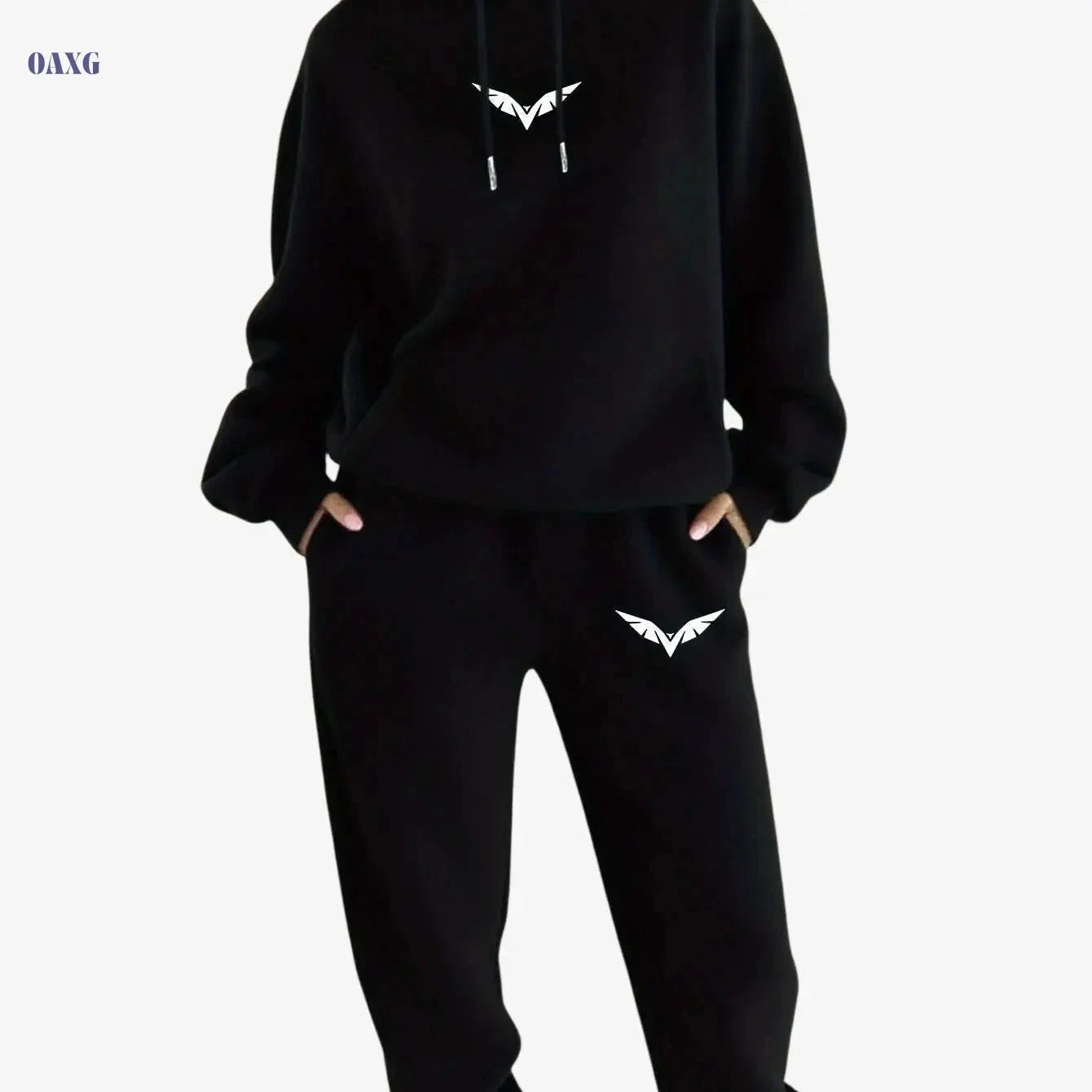 Women's 2pcs Pocket Hoodie and Joggers - Casual Outdoor Outfit   OAXG Black / XS