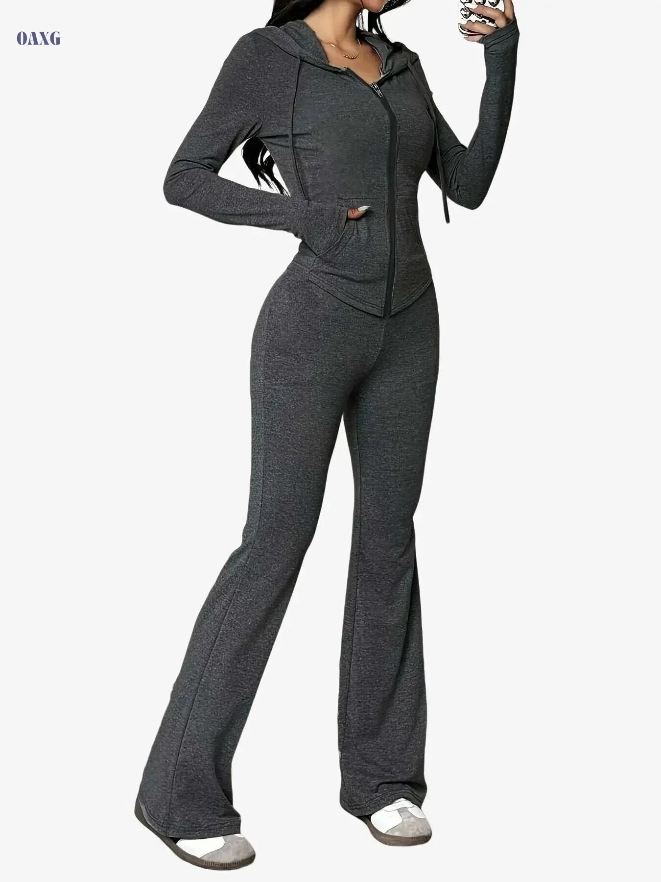 Women's 2pcs Polyester-Blend Tracksuit - Hooded Casual Sportswear Set   OAXG 