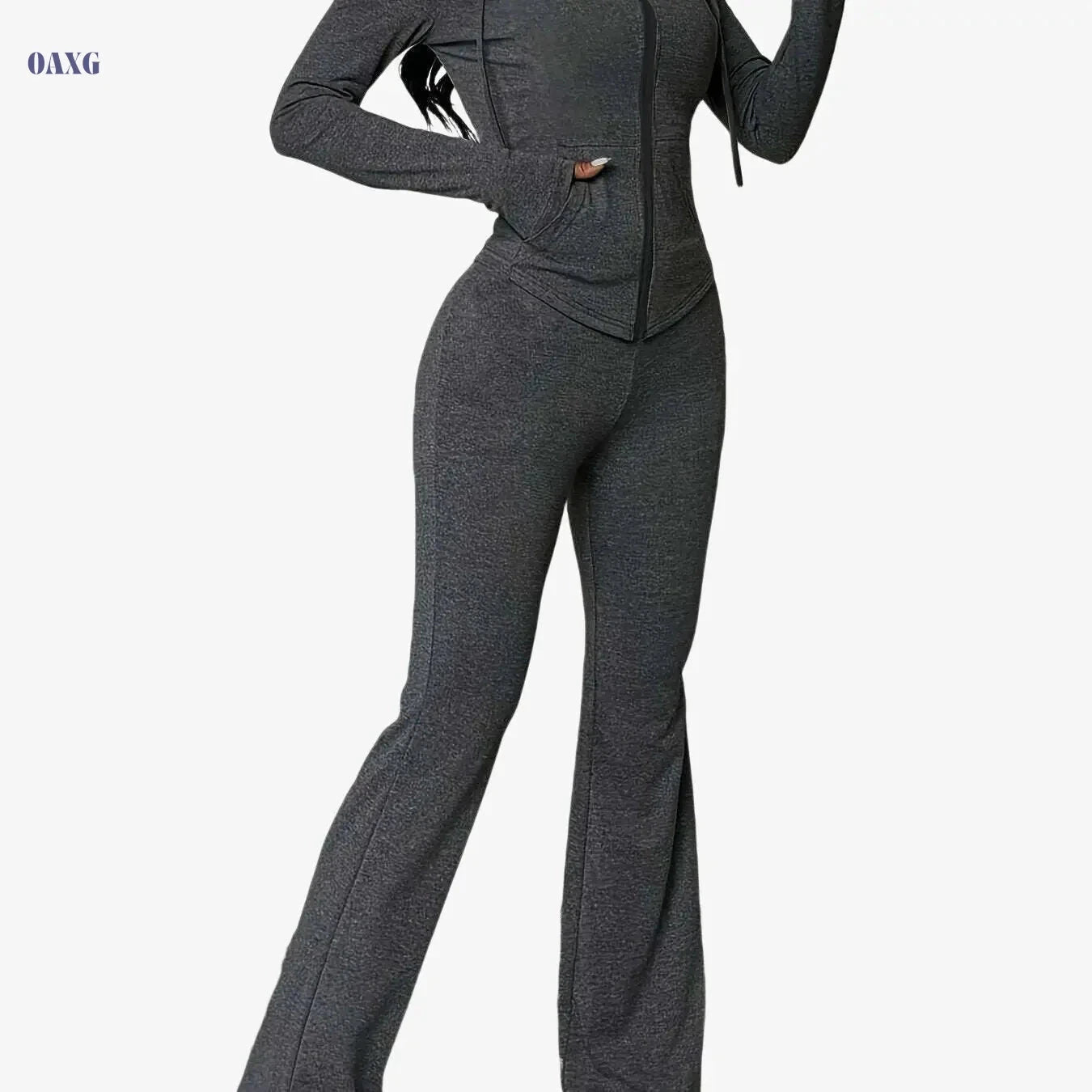 Women's 2pcs Polyester-Blend Tracksuit - Hooded Casual Sportswear Set   OAXG 