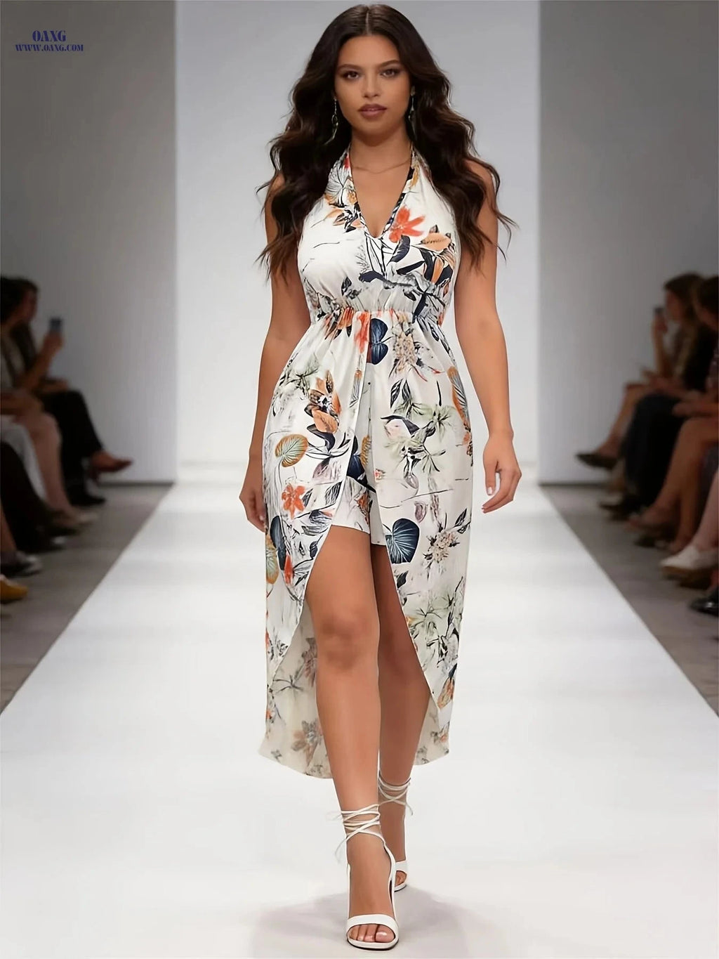 Women's 2pcs Shorts Set - Printed Halter Top & Casual Shorts   OAXG 