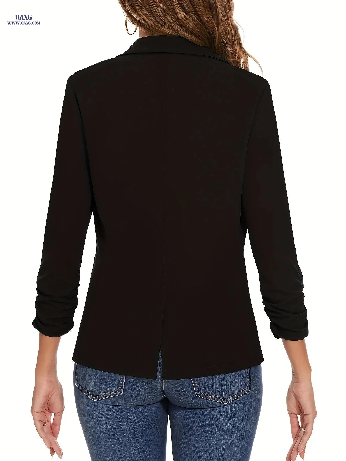 Women's 3/4 Sleeve Open-Front Jacket Set - Casual Work Uniform   OAXG Black / S