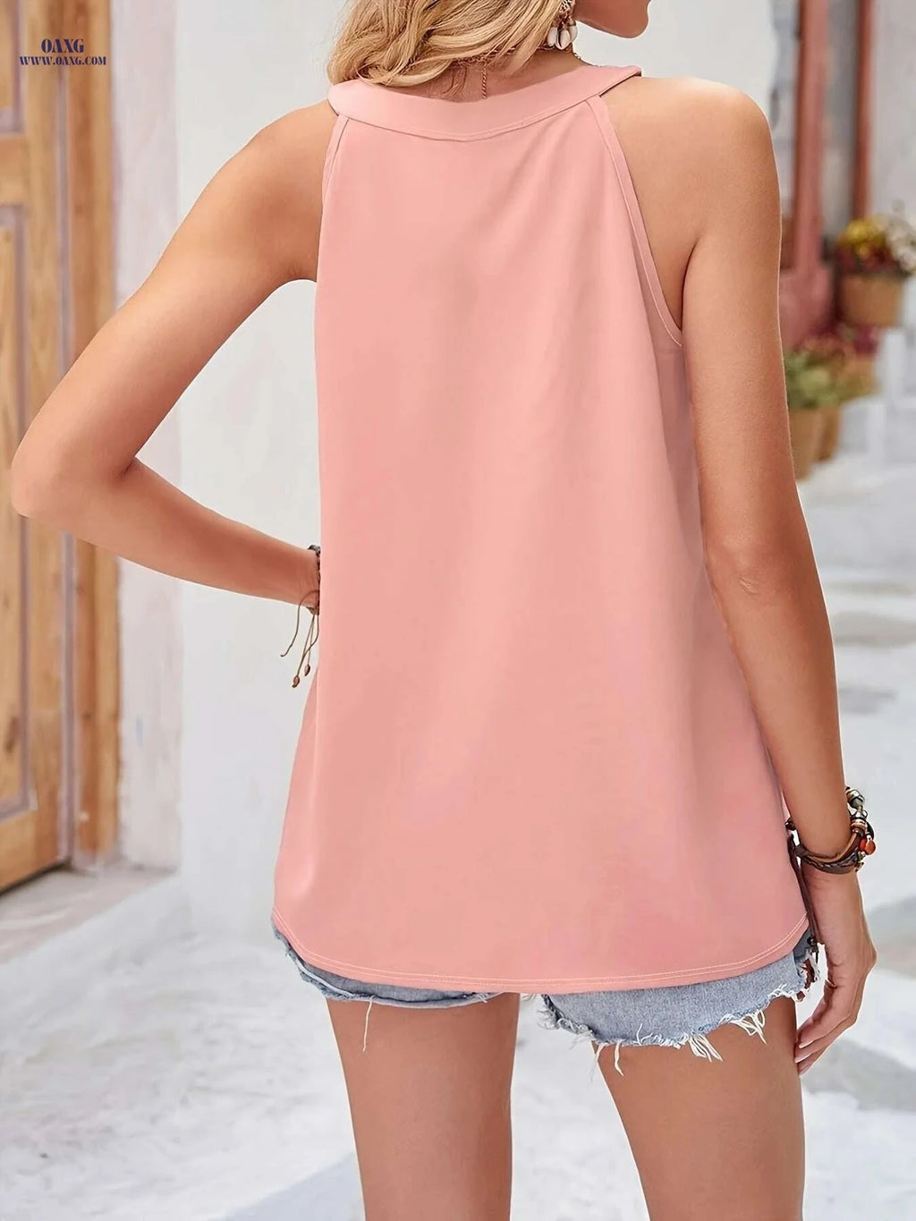 Women's 3 Pack Halter Neck Top - Casual Ruched Sleeveless Tee   OAXG 