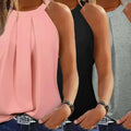 Women's 3 Pack Halter Neck Top - Casual Ruched Sleeveless Tee   OAXG Peach, black, gray / S