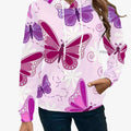 Women's 3D Butterfly Print Hoodie - Iridescent Casual Pullover Sweater   OAXG Violet / S