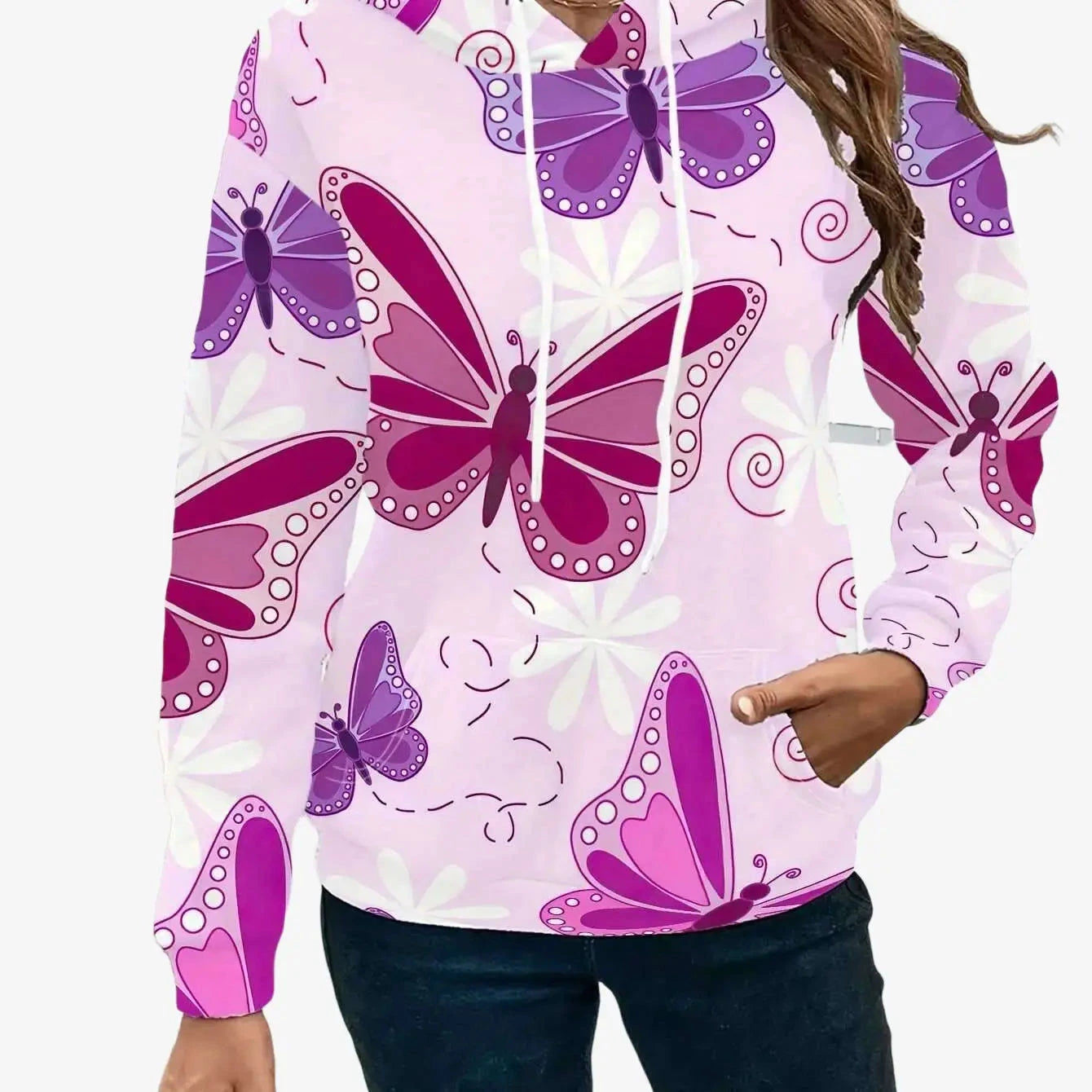 Women's 3D Butterfly Print Hoodie - Iridescent Casual Pullover Sweater   OAXG Violet / S