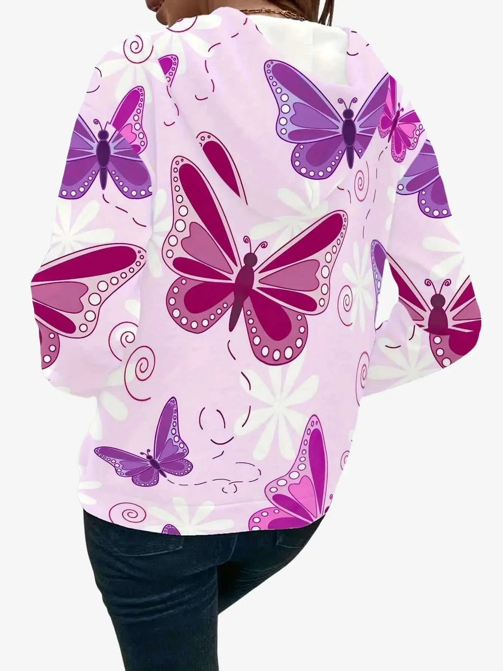 Women's 3D Butterfly Print Hoodie - Iridescent Casual Pullover Sweater   OAXG Violet / S