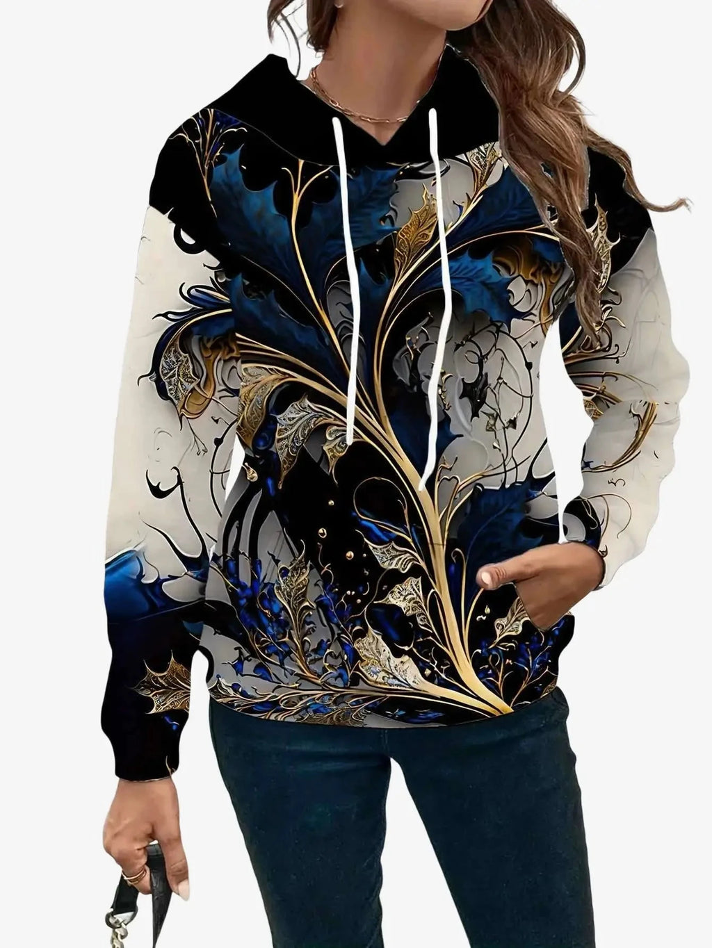 Women's 3D Digital Print Hoodie - Floral Drawstring Pullover for Spring   OAXG 