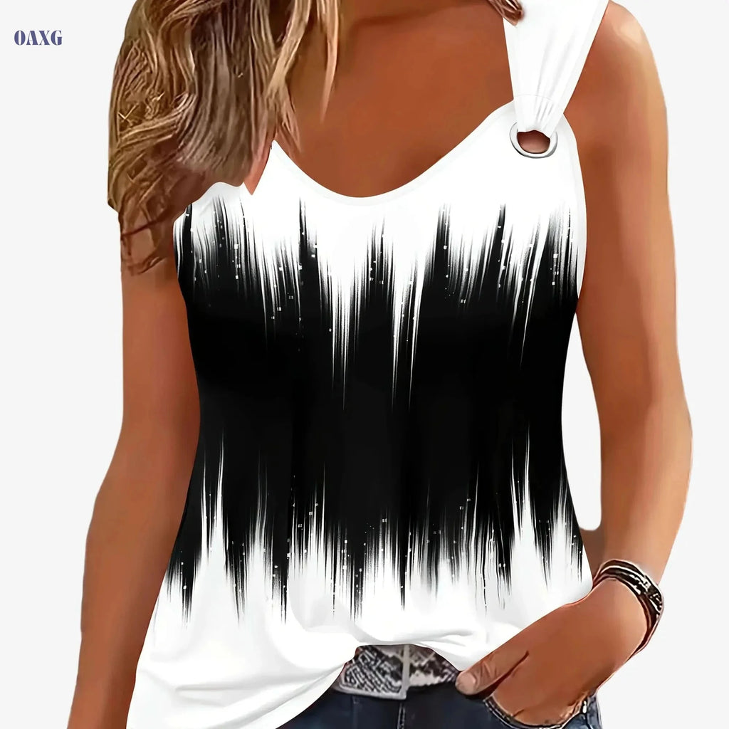 Women's 3D Printed Geometric Tank Top - Elegant Summer Sportswear   OAXG 