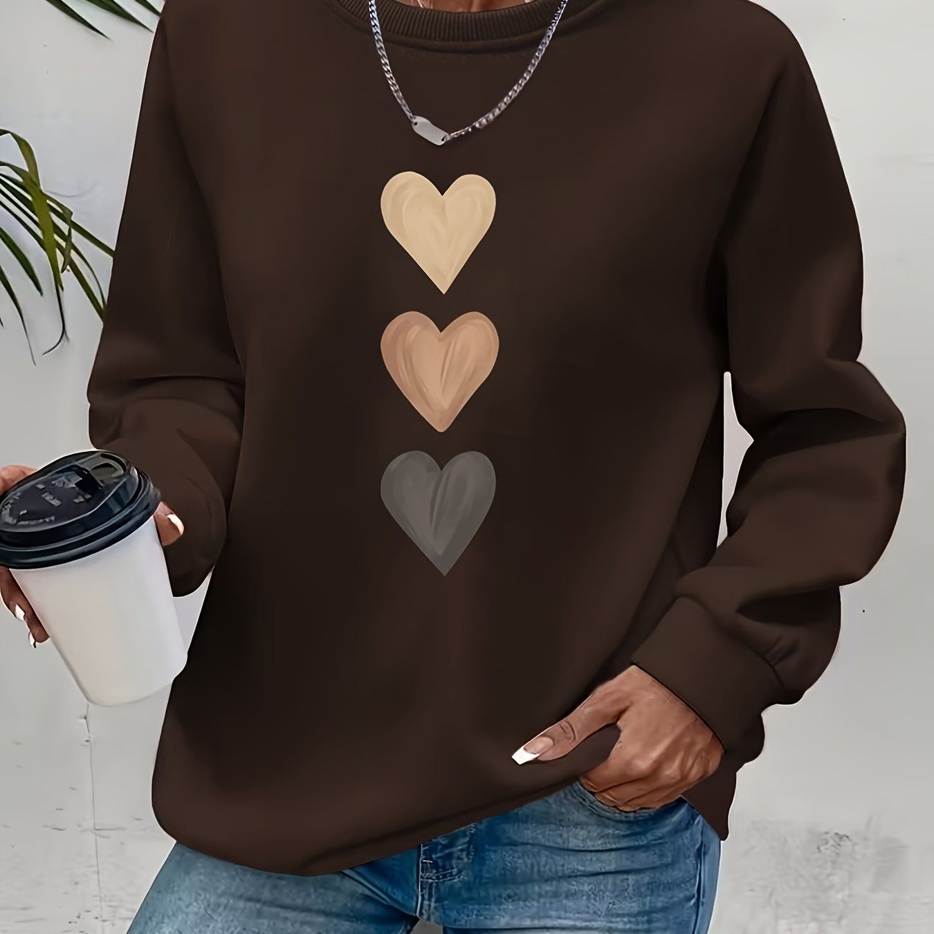 Women'S 3pcs Heart Cartoon Print Pattern Fashion Round Neck Sweatshirt Long Sleeve Round Neck Sweater   OAXG Sea Blue / S