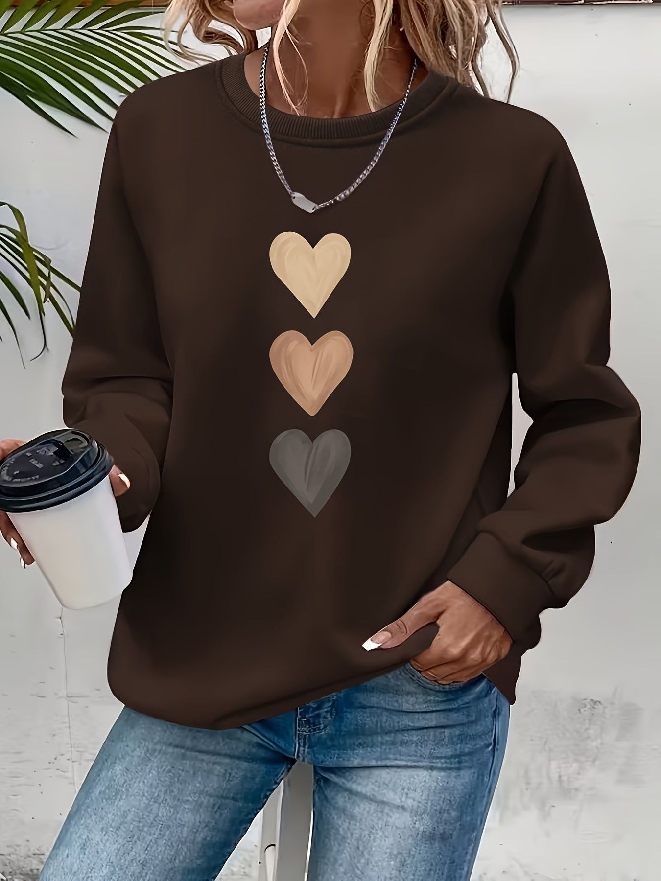 Women'S 3pcs Heart Cartoon Print Pattern Fashion Round Neck Sweatshirt Long Sleeve Round Neck Sweater   OAXG Sea Blue / S