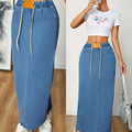 Women's A-Line Denim Skirt - Elastic Waist, Slim Fit for Any Occasion   OAXG Medium Blue / S