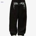 Women's Abstract Print Drawstring Joggers - Comfy Polyester Style   OAXG Black / XS