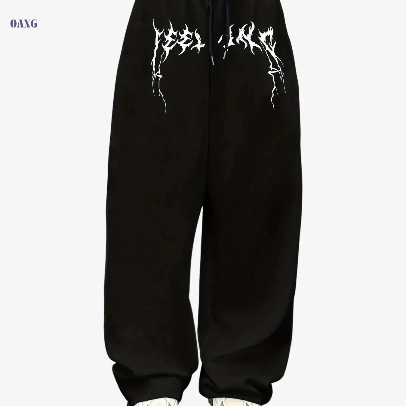 Women's Abstract Print Drawstring Joggers - Comfy Polyester Style   OAXG Black / XS