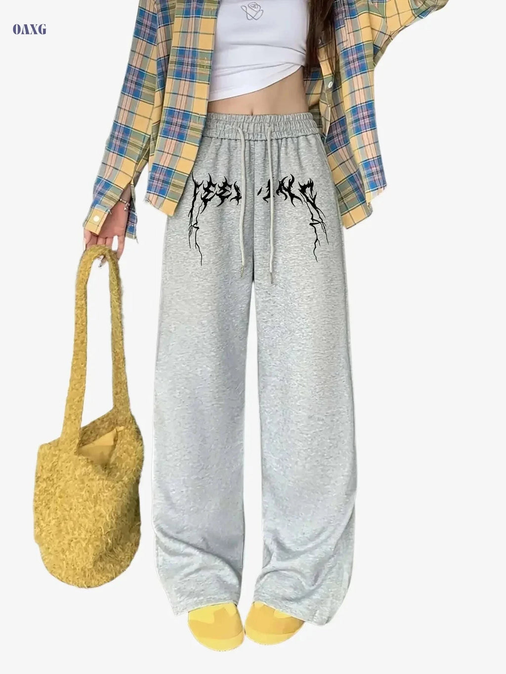 Women's Abstract Print Drawstring Joggers - Comfy Polyester Style   OAXG Black / XS