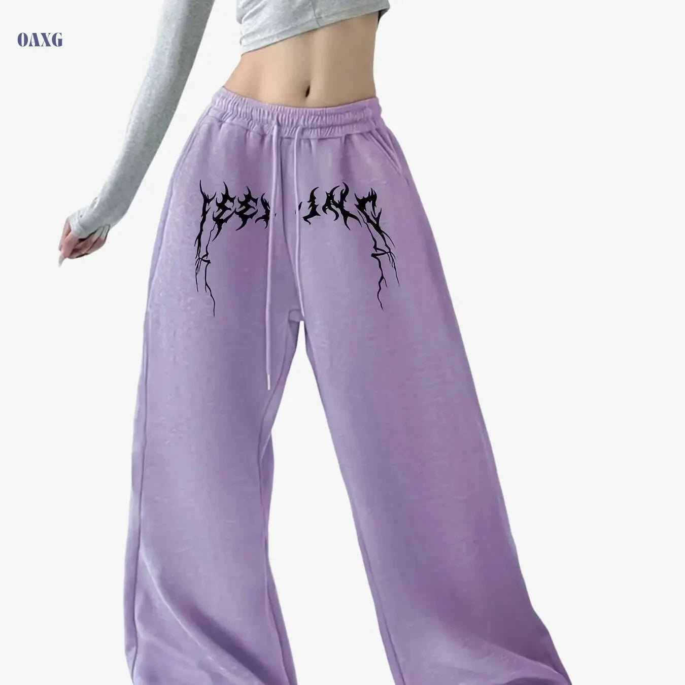 Women's Abstract Print Drawstring Joggers - Comfy Polyester Style   OAXG Black / XS