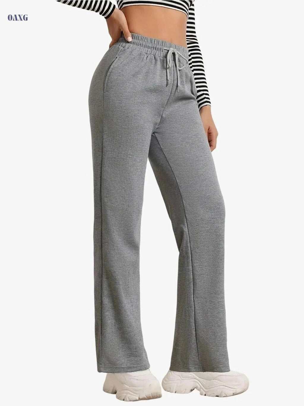 Women's Adjustable Drawstring Joggers - Casual Straight-Leg Sweatpants   OAXG grey / S