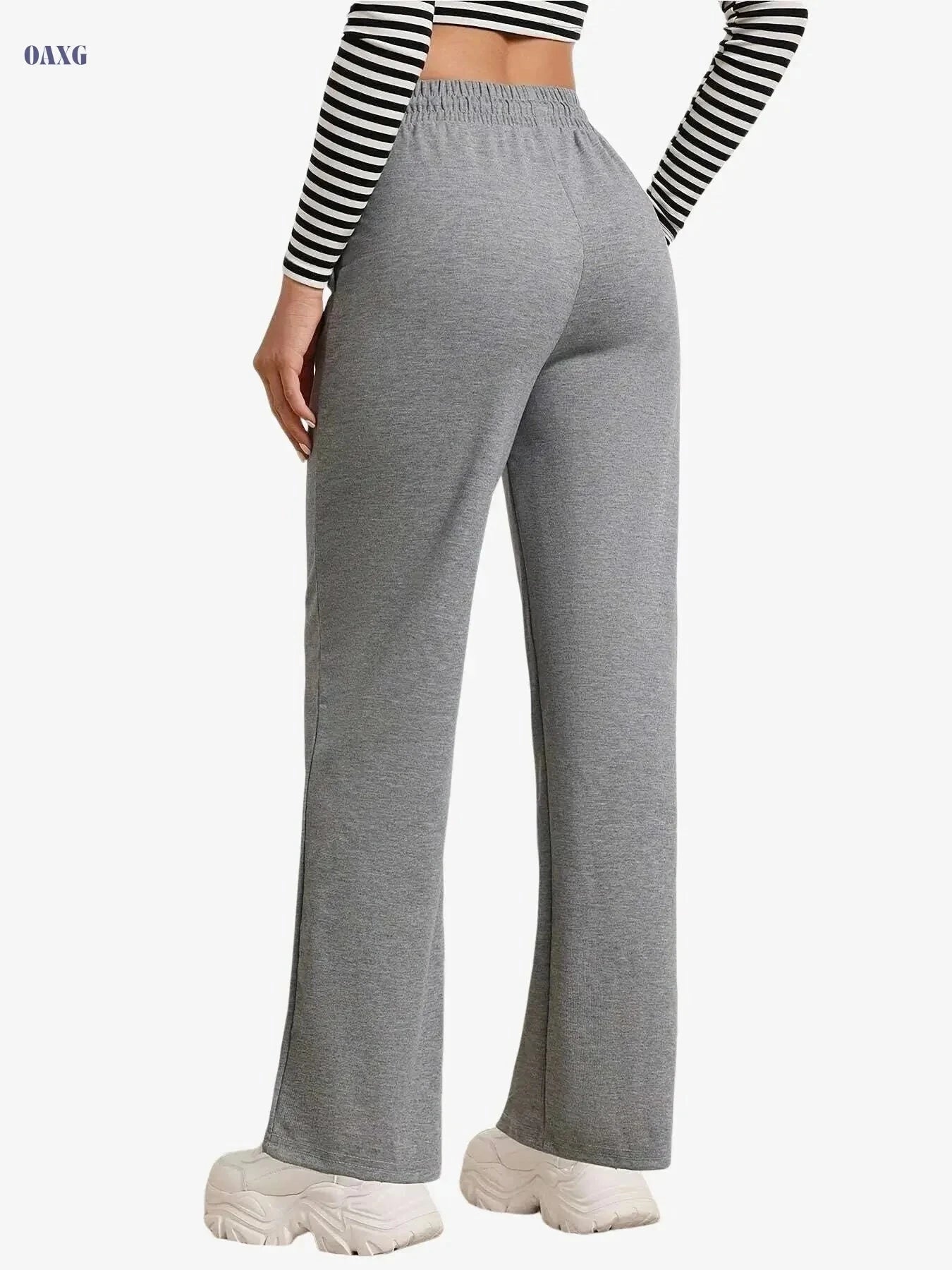 Women's Adjustable Drawstring Joggers - Casual Straight-Leg Sweatpants   OAXG grey / S