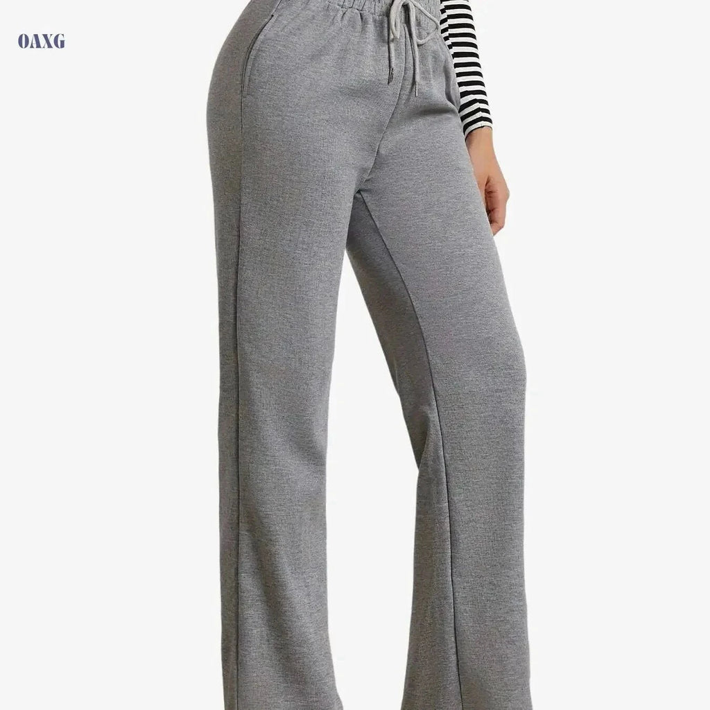 Women's Adjustable Drawstring Joggers - Casual Straight-Leg Sweatpants   OAXG grey / S