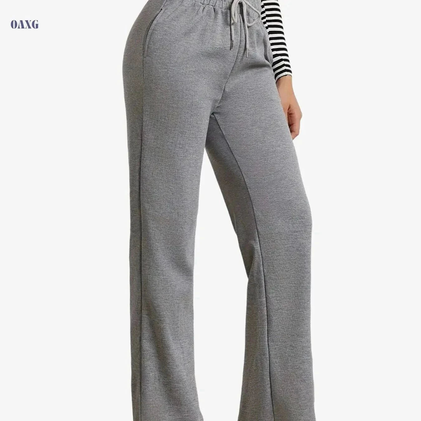 Women's Adjustable Drawstring Joggers - Casual Straight-Leg Sweatpants   OAXG grey / S