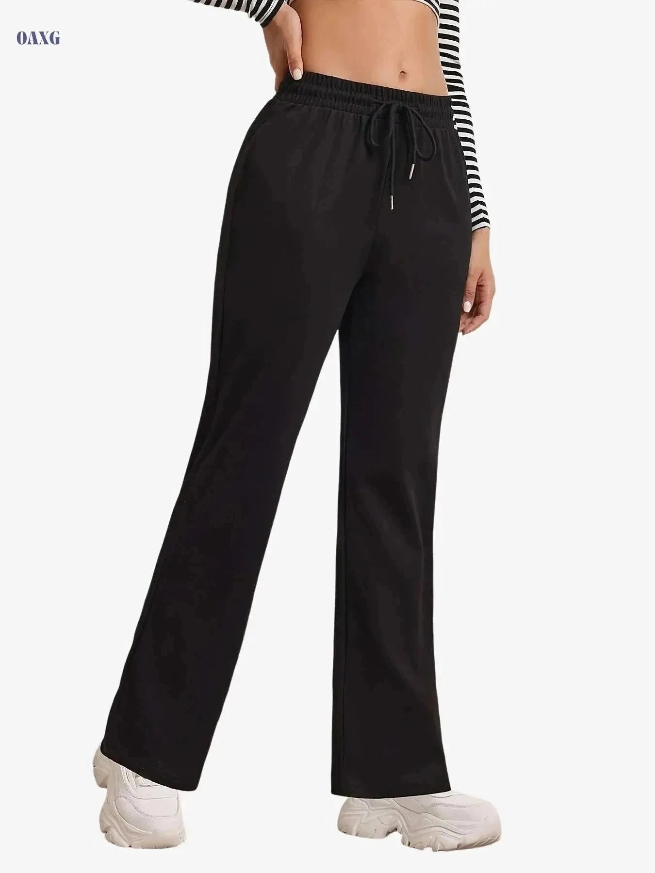 Women's Adjustable Drawstring Joggers - Casual Straight-Leg Sweatpants   OAXG grey / S