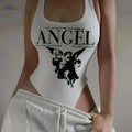 Women's Angel Graphic Tank Top - Casual Sleeveless Summer Style   OAXG White / S