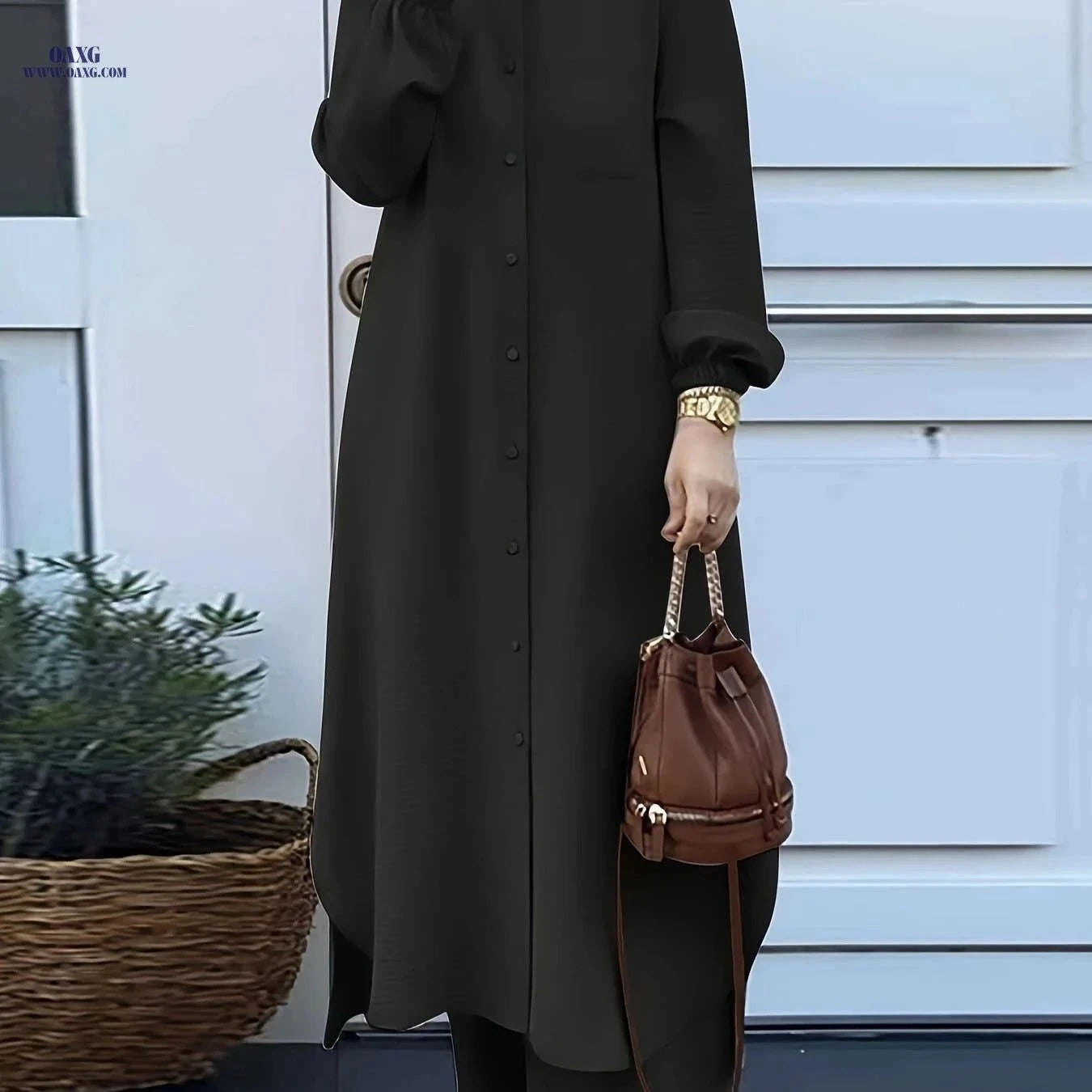 Women's Arabic Style Long Sleeve Shirt & Wide-Leg Pants Set   OAXG Green / S