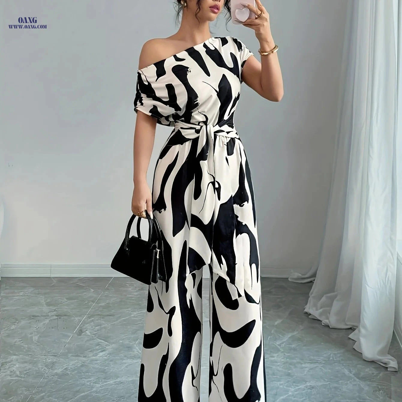 Women's Asymmetric One-Shoulder Jumpsuit - Elegant Summer Wedding Gown   OAXG Coffee color / XS