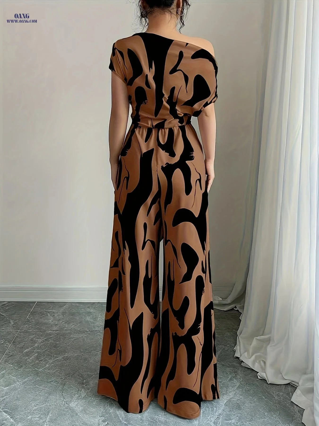 Women's Asymmetric One-Shoulder Jumpsuit - Elegant Summer Wedding Gown   OAXG Coffee color / XS