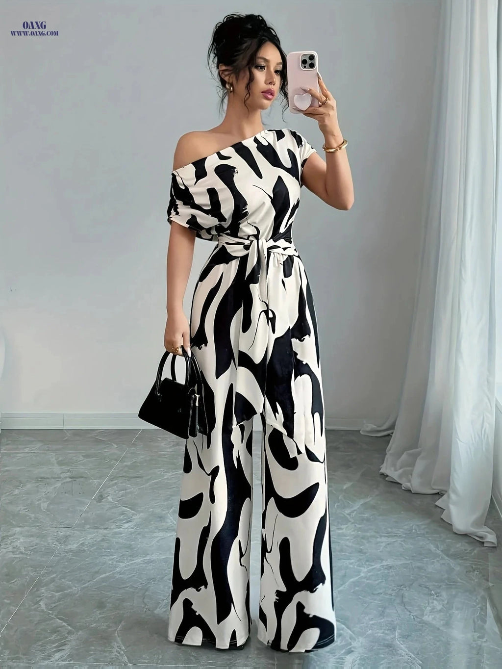 Women's Asymmetric One-Shoulder Jumpsuit - Elegant Summer Wedding Gown   OAXG Coffee color / XS