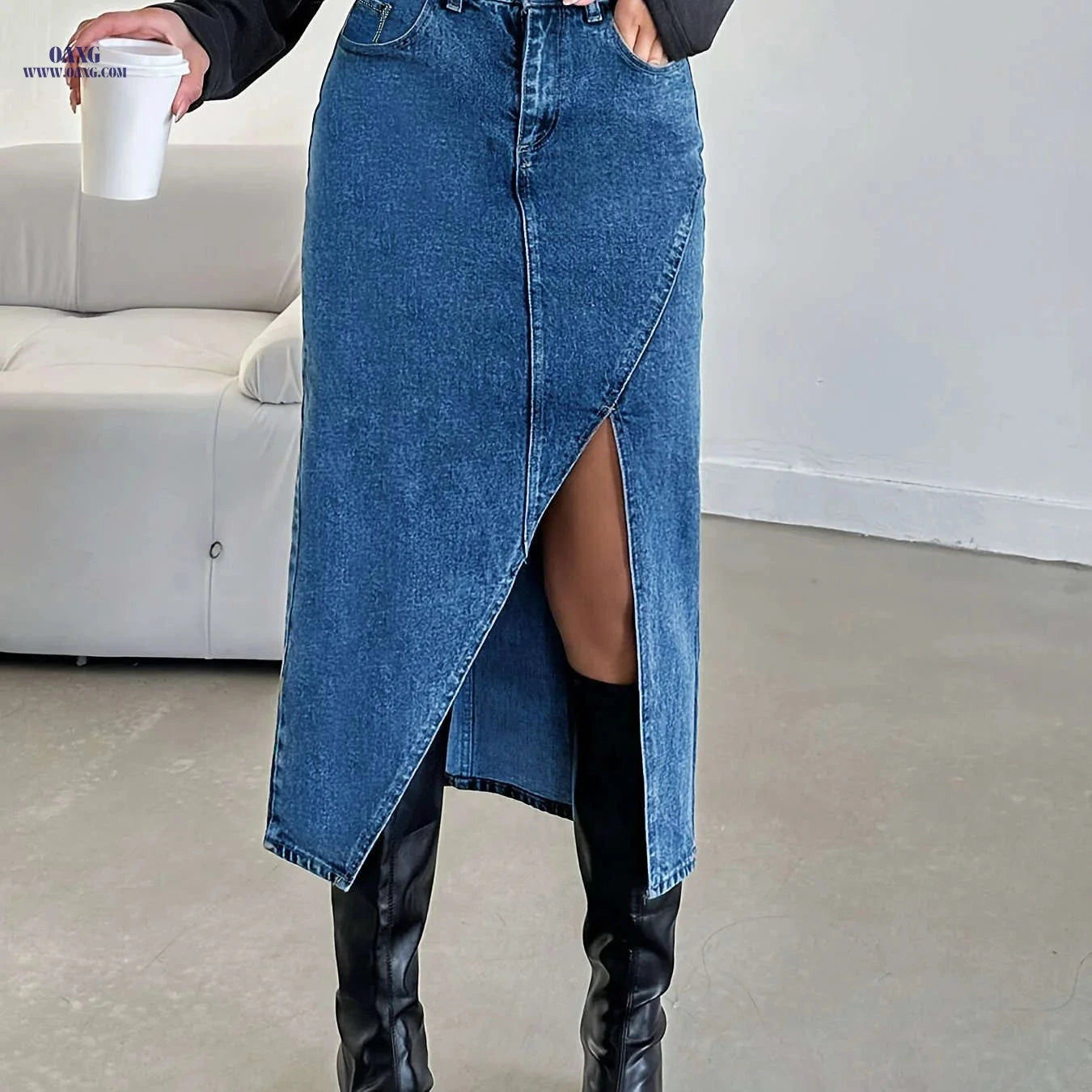 Women's Asymmetrical Denim Skirt - Casual Elegant Style for All Seasons   OAXG 