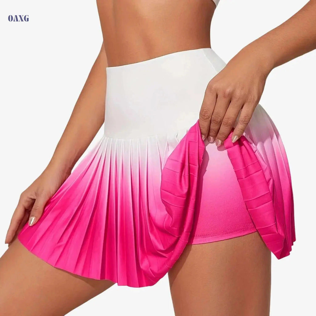 Women's Athletic Pleated Skirt - Ombre Color-Blocking, Lightweight Fit   OAXG 