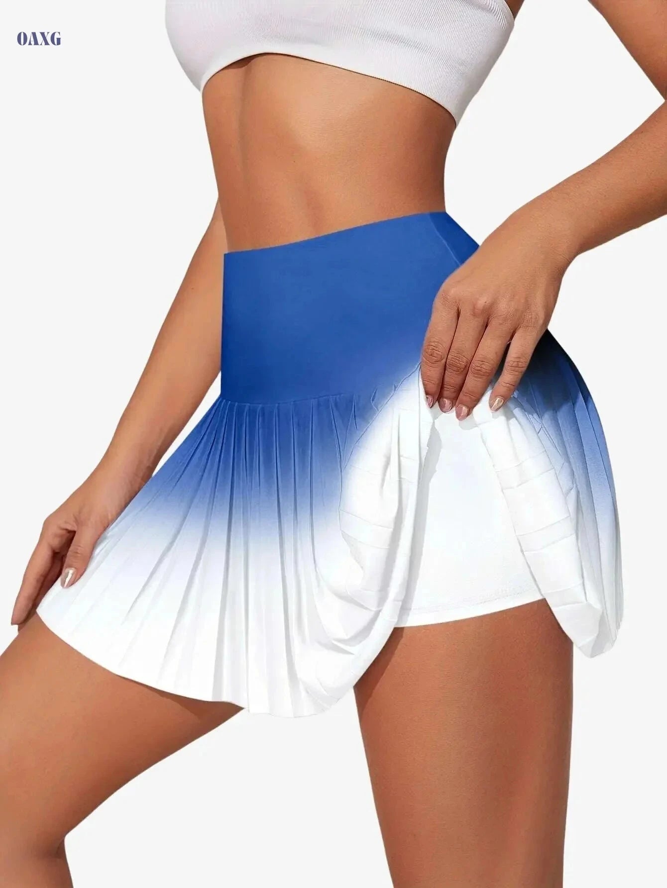 Women's Athletic Pleated Skirt - Ombre Color-Blocking, Lightweight Fit   OAXG 